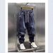 Men's Trendy Stretchy Jeans Elastic Waist Drawstring Distressed Oversized Slimming Harem Style Blue Low Waist Long Polyester_mkmklike.com