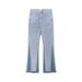 Niche washed and distressed patchwork slimming micro flared jeans, men's trendy American street casual pants_mkmklike.com