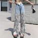High-waisted Wide-leg For Women, 2025 New Style, Versatile Hollow Lace Splicing, Drapey Denim , Loose Straight-leg_mkmklike.com