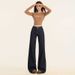 Vintage Dark Blue Flared Jeans For Women, Spring Collection, Loose Fit, Non-clingy, Floor-length Bell-bottom Pants,_mkmklike.com