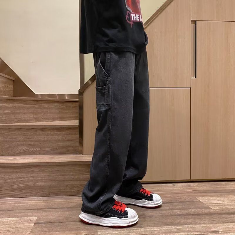 Men's Vintage Loose-Fit Wide-Leg Jeans Japanese Streetwear Style Retro High-Waisted Oversized S-3XL Black Brown Light Blue Dark Blue_mkmklike.com
