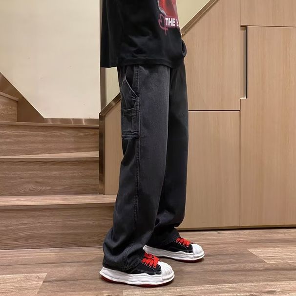 Men's Vintage Loose-Fit Wide-Leg Jeans Japanese Streetwear Style Retro High-Waisted Oversized S-3XL Black Brown Light Blue Dark Blue_mkmklike.com