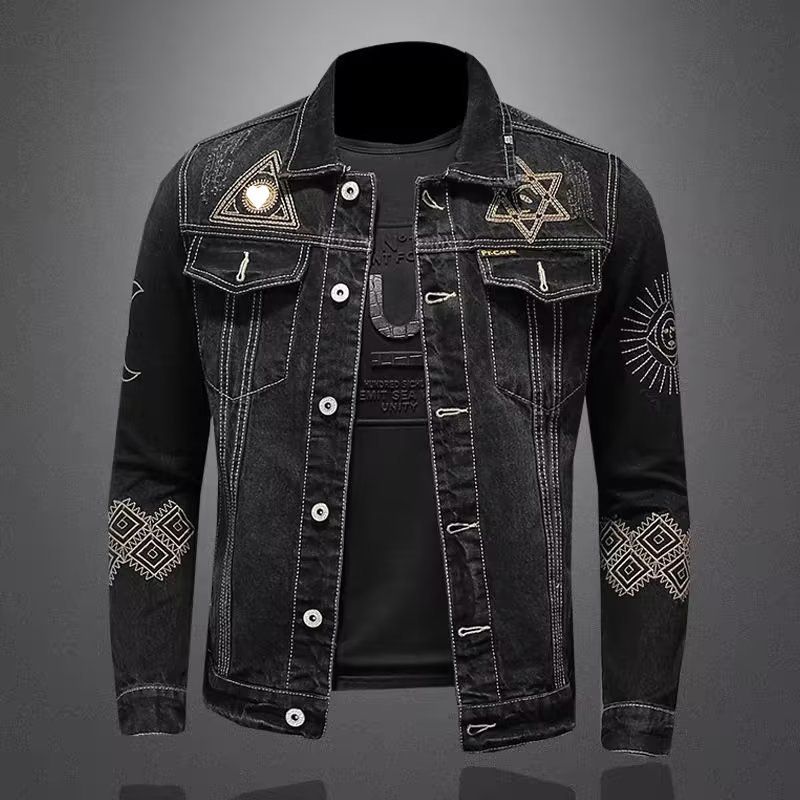 European And American Style Denim Outer Retro Embroidery Korean Version Slim Fit Fashion Trend Locomotive Short Jacket Men's Coat Top_mkmklike.com