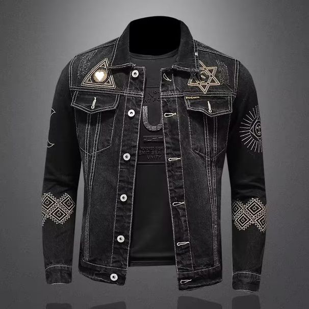 European And American Style Denim Outer Retro Embroidery Korean Version Slim Fit Fashion Trend Locomotive Short Jacket Men's Coat Top_mkmklike.com