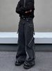 Unisex Vintage Cargo Jeans With Adjustable Belt & Multi-Pockets – Distressed Washed Denim Pants For Streetwear & Workwear Style_mkmklike.com