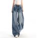 Women's Retro Studded High-Waisted Wide Leg Jeans Casual Cotton Denim Spring/Autumn Style Relaxed Straight Leg Unique Design_mkmklike.com