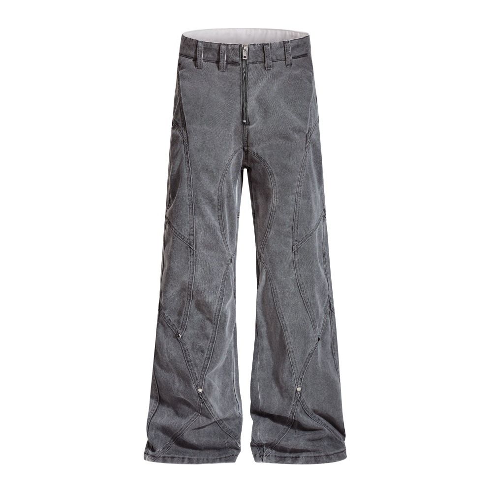 Unique High Street Wide-Leg Denim Flared For Men Punk Heavy Industry Deconstructed Split Design Loose Long Pants_mkmklike.com