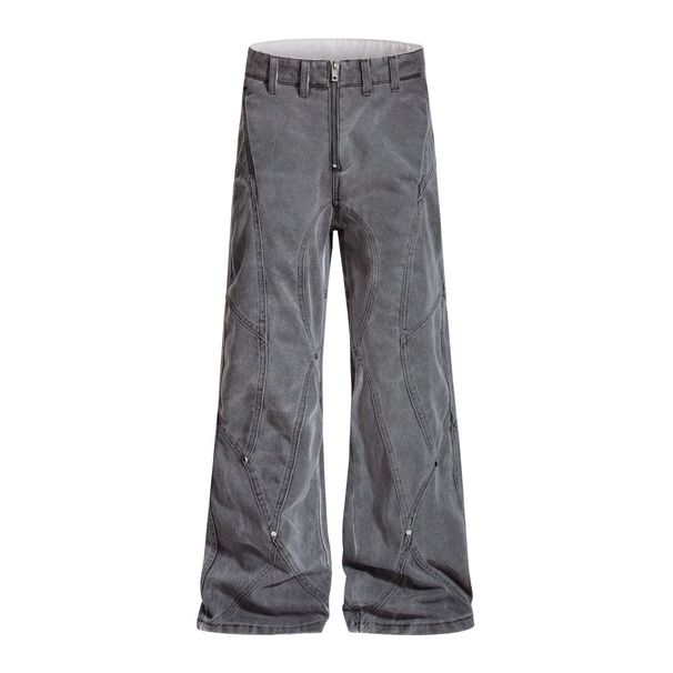 Unique High Street Wide-Leg Denim Flared For Men Punk Heavy Industry Deconstructed Split Design Loose Long Pants_mkmklike.com