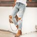 Women's Elastic Washable Jeans Perforated Straight Tube Street Style Denim Pants_mkmklike.com