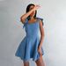 Fashion Square Neck Tie Fishbone Waist Dress Autumn And Winter Street Style Denim Dress_mkmklike.com