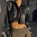 European American Hot Girl Motorcycle With Turn-down Collar And Button Closure, Women's Autumn Sexy Crop Top, Street_mkmklike.com