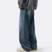 Nordmann Spring And Autumn Men's Jeans American High Street Loose Straight Casual Long Japanese Retro Washed Distressed Wide-Leg_mkmklike.com