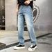Men's Vintage Blue Distressed Jeans With Star Print – Relaxed Fit Straight Leg Casual Pants For Spring & Autumn_mkmklike.com
