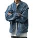 American Retro Workwear Stand Collar Washed Blue Denim Jacket Spring And Autumn Men's New Loose Top Casual Coat Trend_mkmklike.com