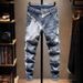 Men's Distressed Slim-Fit Jeans – Premium Washed Denim With Artistic Patchwork & Ripped Details (Sizes 27-36, 5 Colors)_mkmklike.com