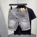 Summer New Denim Shorts Five Quarter Brand Slightly Wide Printed Trendy Korean Version Elastic Tear Hole Middle Men's_mkmklike.com
