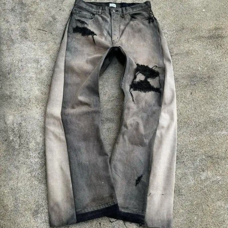 Europe, America 2025 New Y2k Embroidered Jeans High-waisted Retro Hip-hop Ground Splicing Mini Flared Pants_mkmklike.com