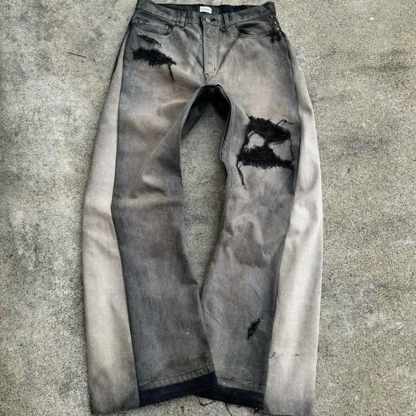 Europe, America 2025 New Y2k Embroidered Jeans High-waisted Retro Hip-hop Ground Splicing Mini Flared Pants_mkmklike.com