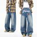 Men's Clothing | American English Printed Jeans Men's Spring And Autumn American Retro Printed Washed Loose Wide Leg Pants_mkmklike.com