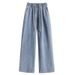 Plus-size Straight-leg Jeans Women, New Style For Plus-size Girls, Mid-waist, Loose Fit, Elastic Waist With Drawstring,_mkmklike.com