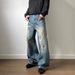 Men's Vintage Streetwear Distressed Ripped Straight-Leg Jeans For Spring & Autumn – Retro Denim Pants With Washed Effect & Mid-Rise Fit_mkmklike.com