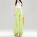 Petite Women's Green Wide-Leg Jeans, Spring/Summer 2025 New Style, High-Waisted, Loose, Slimming, Versatile_mkmklike.com