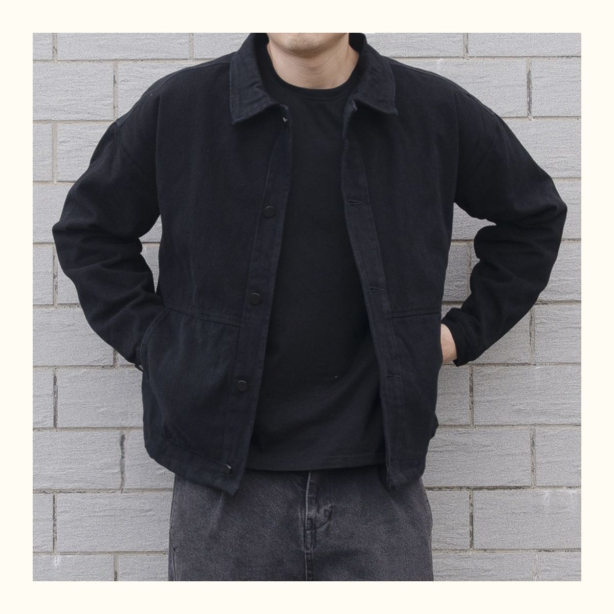 Men's Korean Style Black Denim Jacket - Loose Fit Casual Streetwear Jacket For Autumn & Winter_mkmklike.com