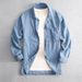 Retro Denim Shirt For Men - Vintage Washed Cotton Oversized Open Front Shirt, Casual Long Sleeve Button-Down With Chest Pocket_mkmklike.com