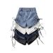 Women's High Waisted Stretch Denim Shorts Drawstring Summer Style Thin Straight Leg Versatile Slimming Wide Leg Hot Pants_mkmklike.com