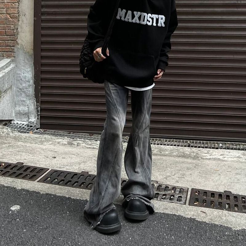 Men's Gradient Flared Jeans American Retro Street Style High Street Slim Fit Wide Leg Pants Design Conscious Autumn Wear_mkmklike.com