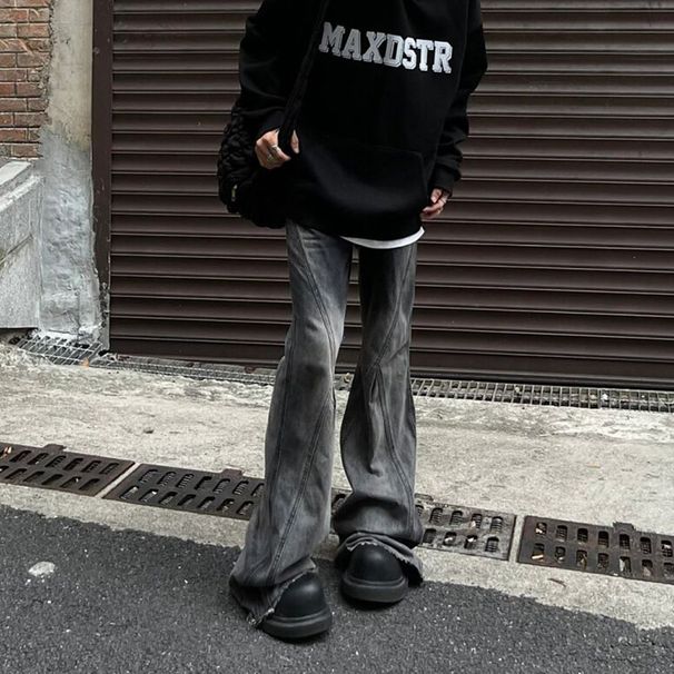 Men's Gradient Flared Jeans American Retro Street Style High Street Slim Fit Wide Leg Pants Design Conscious Autumn Wear_mkmklike.com