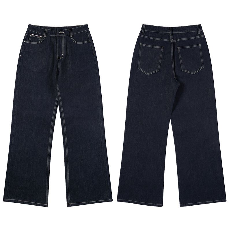 Men's Clothing American Streetwear Cleanfit Straight Leg Denim Raw Color High Street Fleece Lined Jeans For Men_mkmklike.com