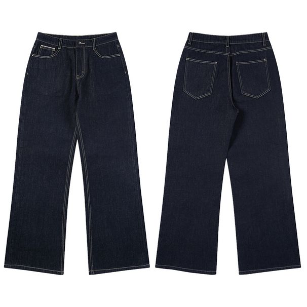Men's Clothing American Streetwear Cleanfit Straight Leg Denim Raw Color High Street Fleece Lined Jeans For Men_mkmklike.com
