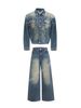 European And American High-end Heavy Industry Retro Fine Flash Diamond-encrusted Shoulder-padded Denim Jacket Men's Jacket And Jeans Set_mkmklike.com