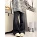 Black And Gray Non-tight Jeans Women, New Plus-size High-waisted, Hip-covering, Drapey, Slightly Flared Wide-leg Pants_mkmklike.com