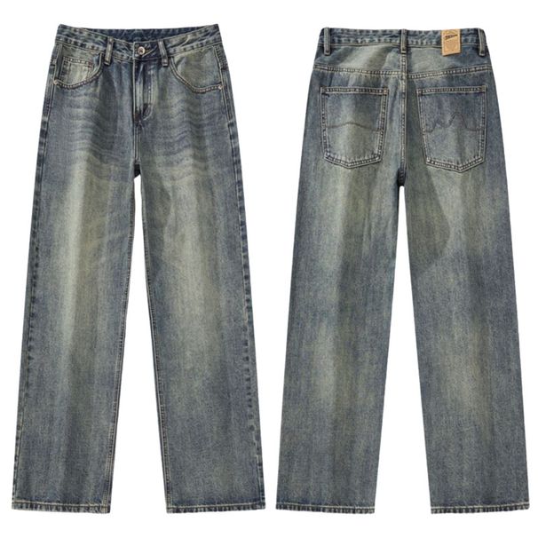Men's Clothing Autumn New Style Washed Distressed Jeans Men's Retro Loose Floor Length Straight Leg Pants_mkmklike.com