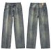 Men's Clothing Autumn New Style Washed Distressed Jeans Men's Retro Loose Floor Length Straight Leg Pants_mkmklike.com
