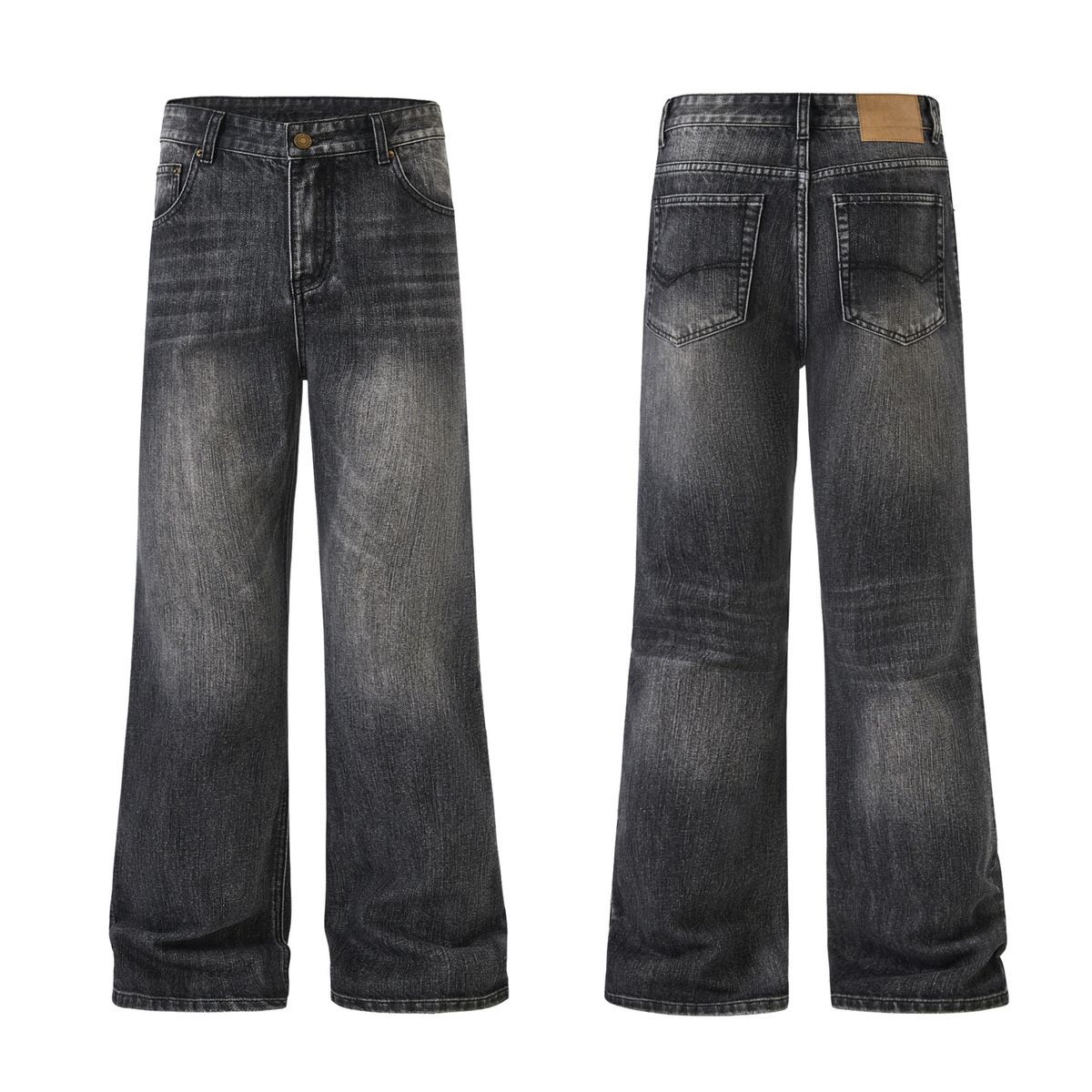 Men's Clothing American High Street Autumn New Washed Bamboo Cotton Jeans Loose Flared Distressed Wide Leg Pants_mkmklike.com