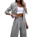 Women's Clothing temperament casual striped short lapel suit straight pants suit_mkmklike.com