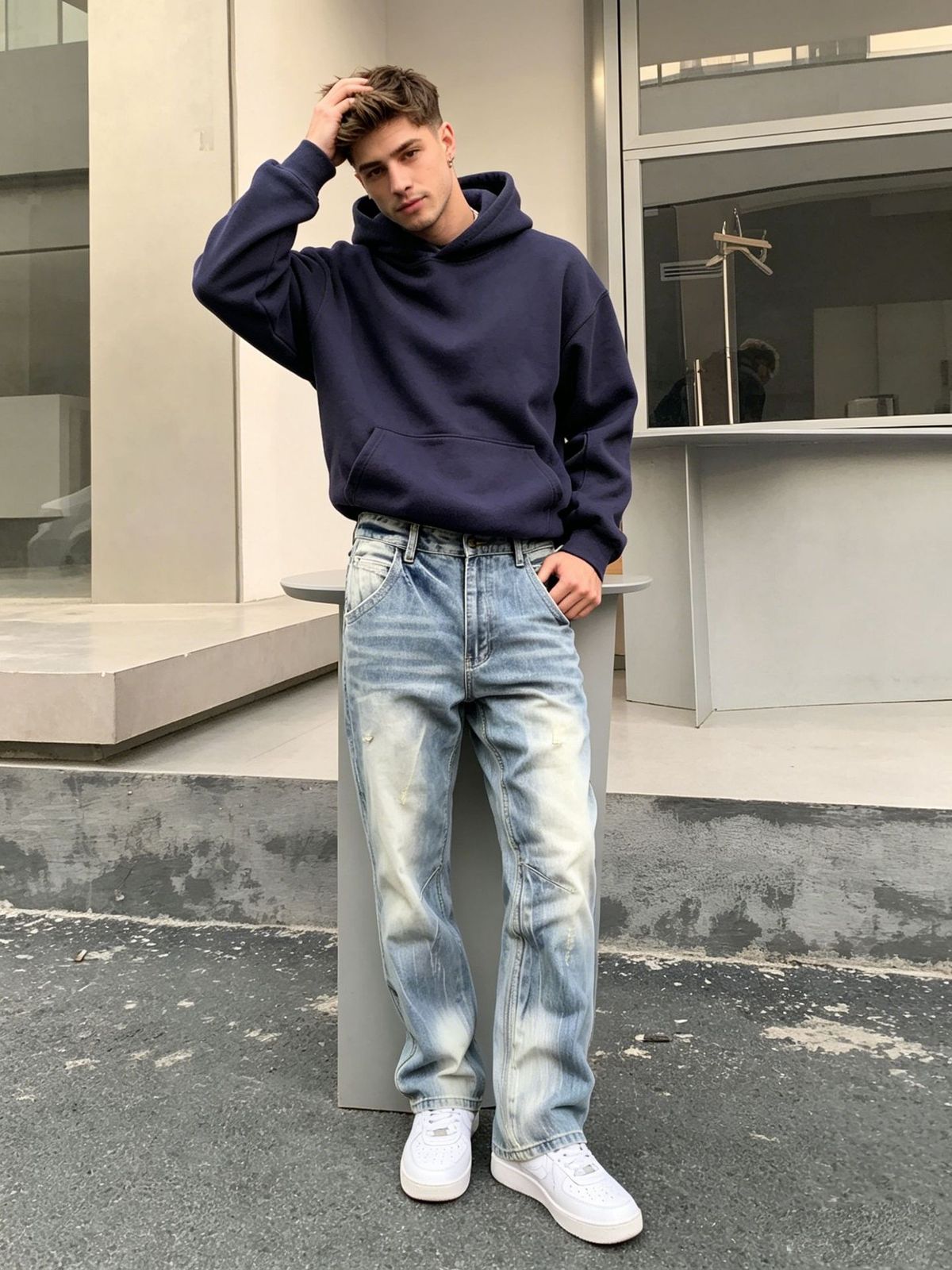 Retro Washed Distressed Wide Leg Straight Leg Jeans For Men Loose Fit Trendy And Cool Denim_mkmklike.com