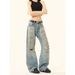 Retro American Washed Denim Straight Leg Jeans Distressed Ripped Loose Fit for Men And Women Summer Trendy Street Style_mkmklike.com