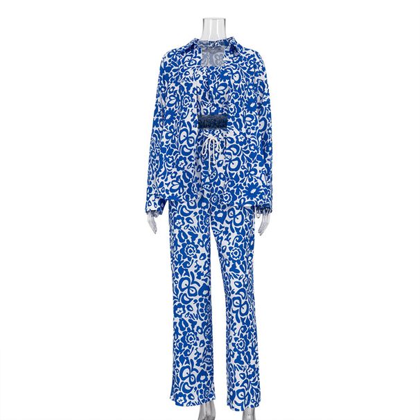 Women's Clothing new long sleeve shirt tube top high waist trousers suit Foreign Trade printing fashion _mkmklike.com