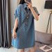 2-300 Pounds, Fat Mm Denim Blue Dress, Women's Summer Plus Size, Medium Long, Loose Short Sleeved T-Shirt Dress_mkmklike.com