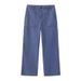 Vintage Workwear Blue Jeans Baggy Fit Straight Leg Denim Pants for Men with Utility Pockets_mkmklike.com