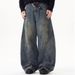 BOY American Retro Deconstructed Washed Scimitar Jeans For Men Loose Vintage Design Casual Straight Wide-Leg Long Pants_mkmklike.com