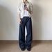14oz Raw Denim Jeans – Black & Dark Blue Striped Straight Leg With Flared Wide Leg Silhouette_mkmklike.com