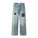 Washed Vintage Color Block Jeans For Men American Street Style Casual Design Loose Wide-Leg Pants_mkmklike.com