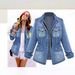 Plus Size Women's Denim Shirt With Zip Detail & Elastic Waist, Casual Oversized Chambray Top For Everyday Comfort_mkmklike.com