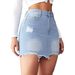 Women's 24 New Slim Fit Rhapped Denim Skirt Women's Light Washed Raw Edge A-Line Miniskirt_mkmklike.com