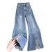 High Waist Wide Leg Blue Patchwork Denim Jeans Korean Style Fashionable Chic Trendy New Summer Women's Pants_mkmklike.com